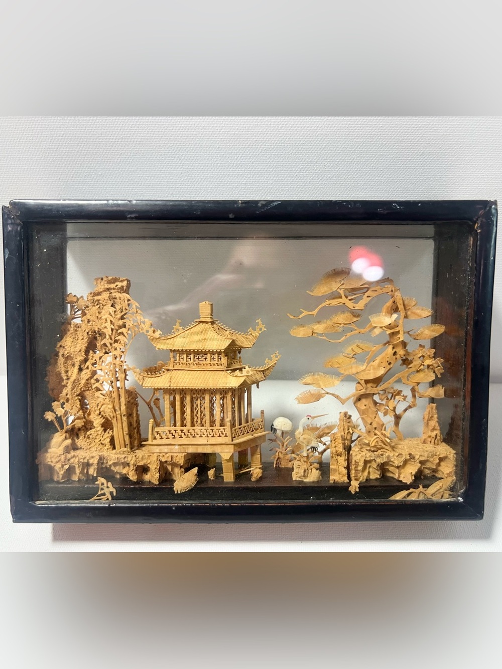 Vintage Chinese hand-carved cork diorama (Ruanmu Hua)